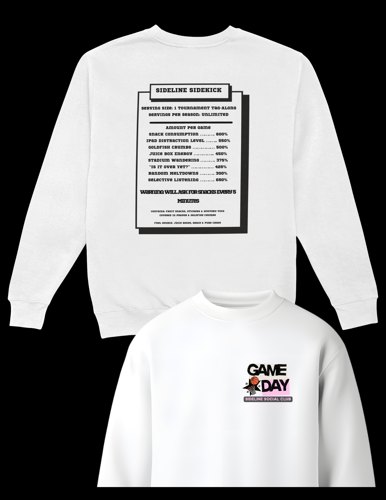 Sideline Sidekick – crew and Hoodie Sideline Stats Shirt