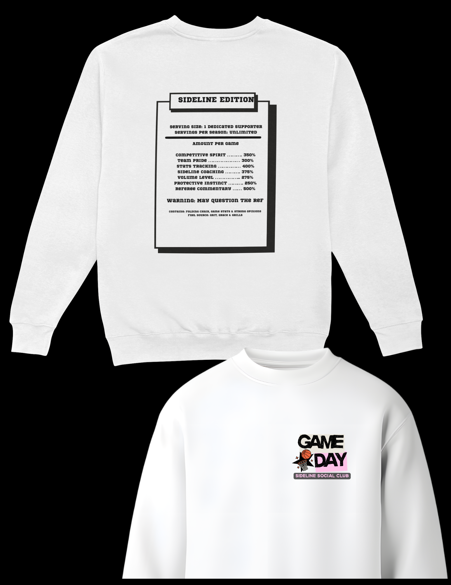 Sideline Edition– Sideline Stats  hoodie or Crew Shirt