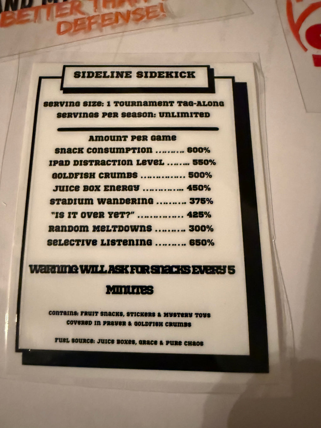 Sideline Sidekick Nutrition Label  Sideline Sidekick Sticker | Funny Sports Mom Nutrition Label Sticker
